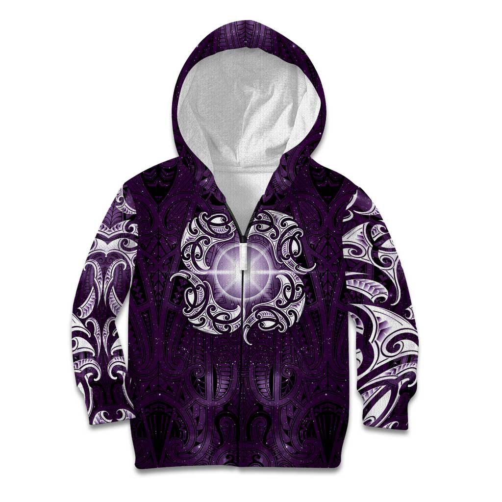 New Zealand Matariki Waipunarangi Kid Hoodie Maori Moko Purple Galaxy LT05 Zip Hoodie Purple - Polynesian Pride