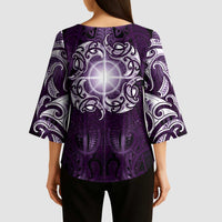 New Zealand Matariki Waipunarangi Kimono Sleeve Blouse Maori Moko Purple Galaxy