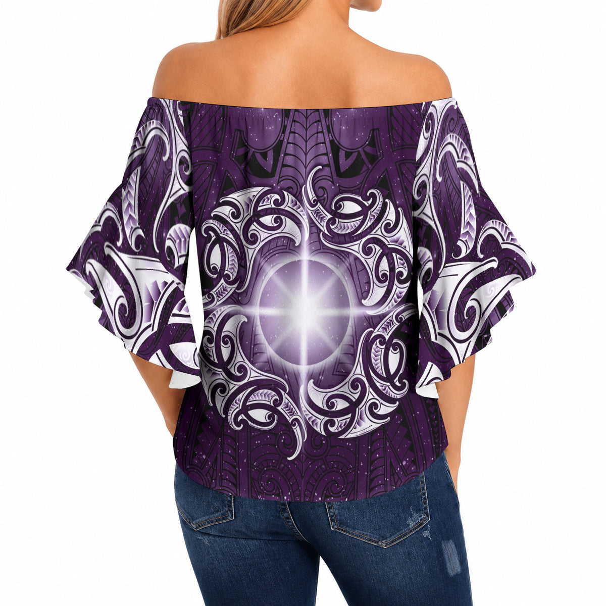 New Zealand Matariki Waipunarangi Off Shoulder Wrap Waist Top Maori Moko Purple Galaxy LT05 - Polynesian Pride