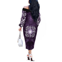 New Zealand Matariki Waipunarangi Off The Shoulder Long Sleeve Dress Maori Moko Purple Galaxy LT05 - Polynesian Pride