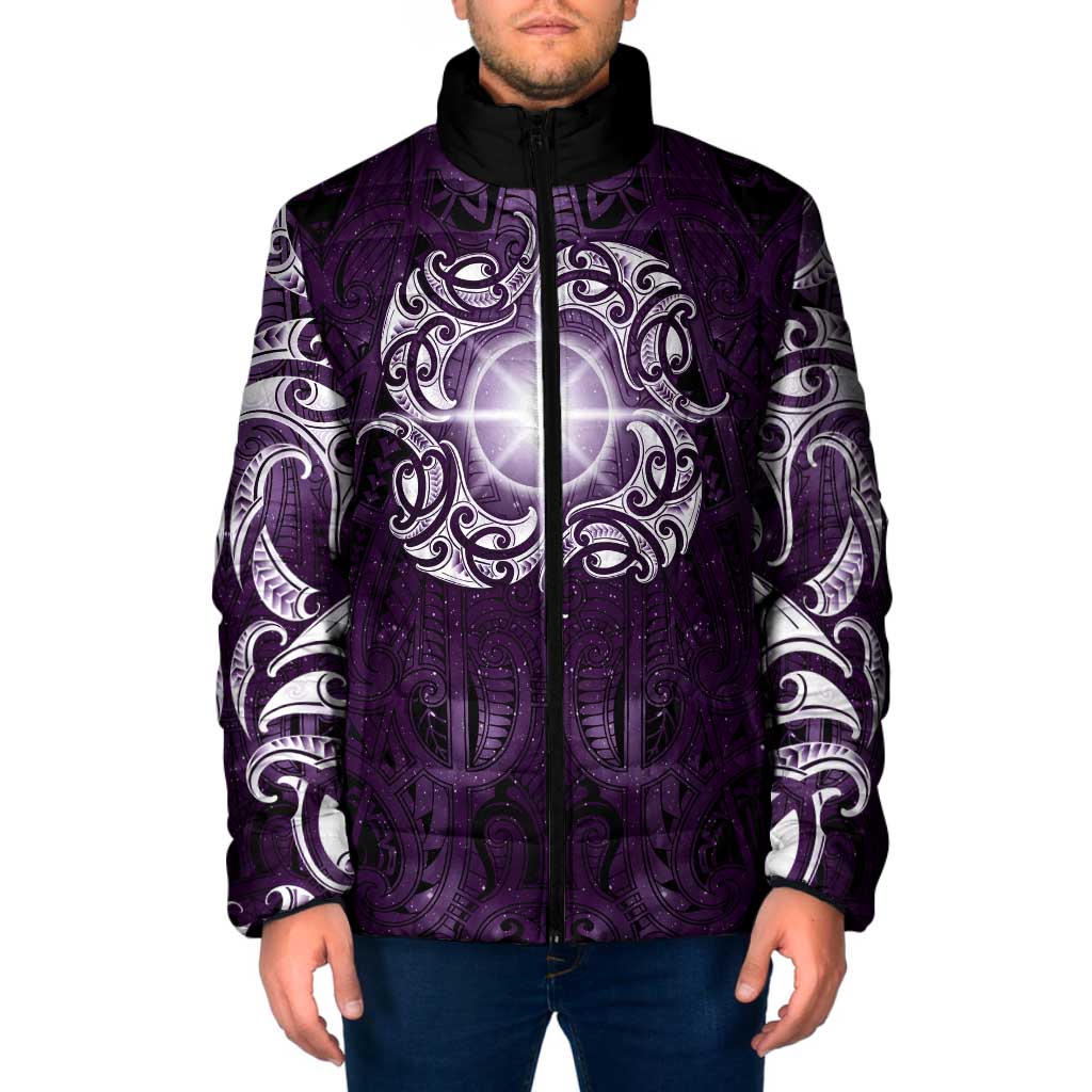 New Zealand Matariki Waipunarangi Padded Jacket Maori Moko Purple Galaxy