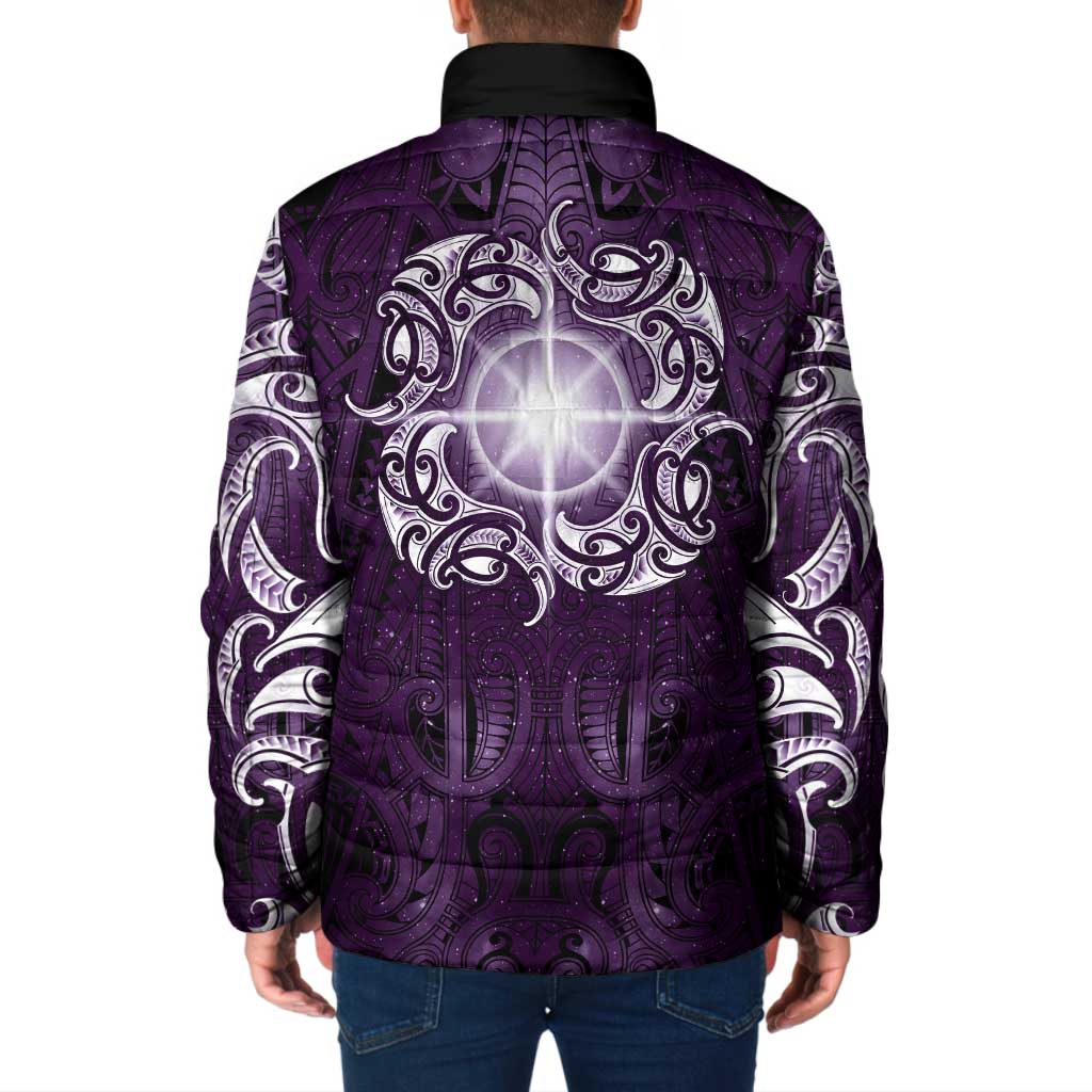 New Zealand Matariki Waipunarangi Padded Jacket Maori Moko Purple Galaxy