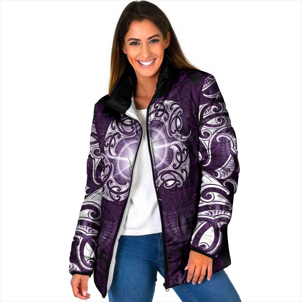 New Zealand Matariki Waipunarangi Padded Jacket Maori Moko Purple Galaxy