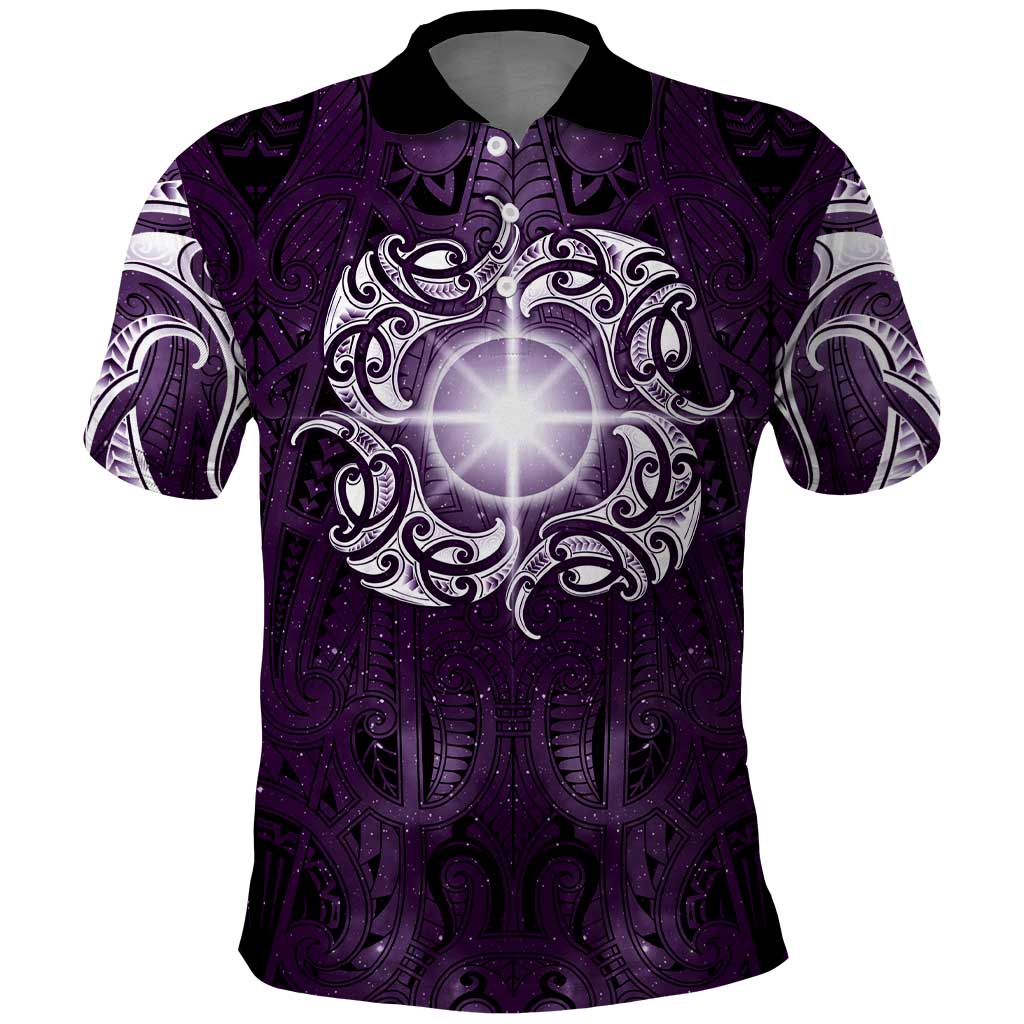 New Zealand Matariki Waipunarangi Polo Shirt Maori Moko Purple Galaxy LT05 Purple - Polynesian Pride
