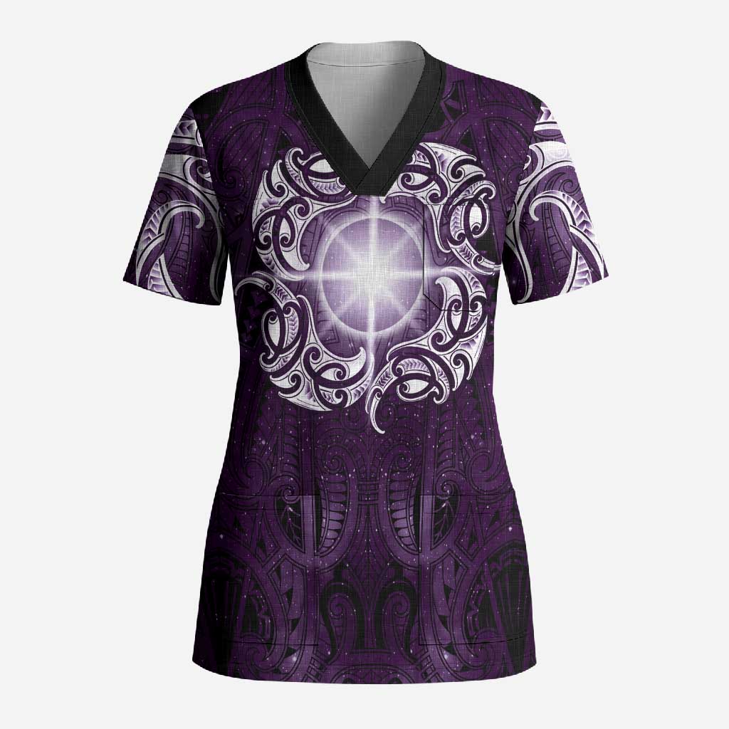New Zealand Matariki Waipunarangi Scrub Top Maori Moko Purple Galaxy