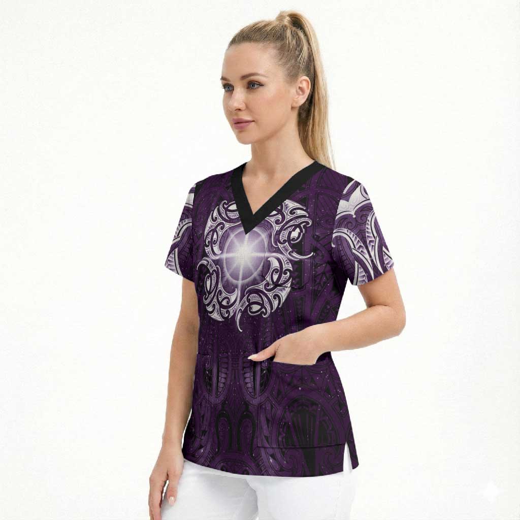 New Zealand Matariki Waipunarangi Scrub Top Maori Moko Purple Galaxy