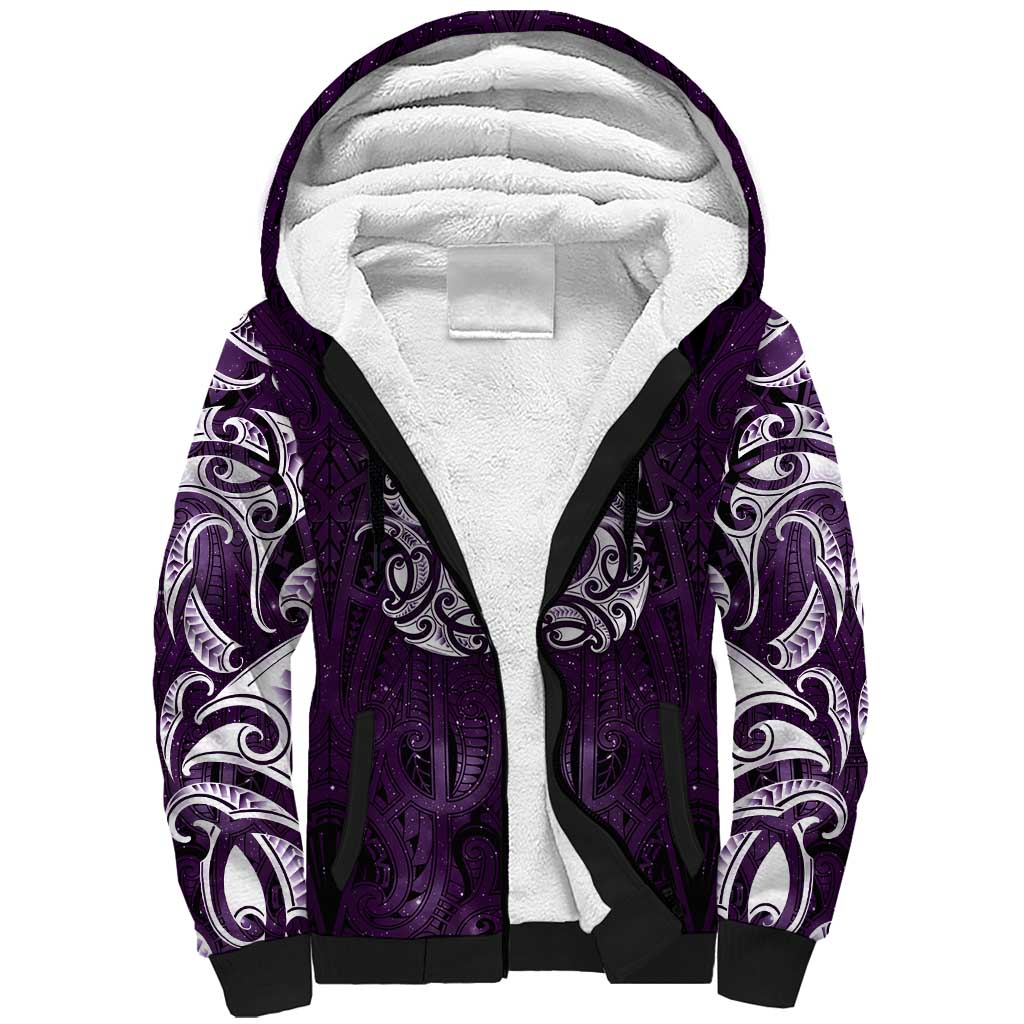 New Zealand Matariki Waipunarangi Sherpa Hoodie Maori Moko Purple Galaxy LT05 Unisex Purple - Polynesian Pride