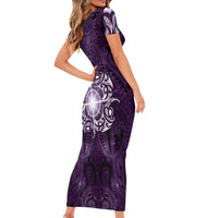 New Zealand Matariki Waipunarangi Short Sleeve Bodycon Dress Maori Moko Purple Galaxy LT05 - Polynesian Pride