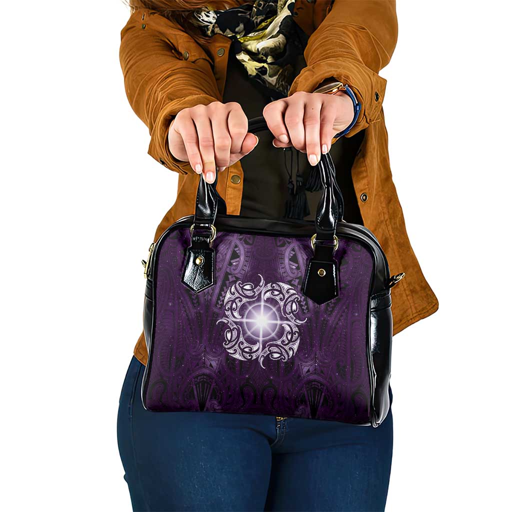 New Zealand Matariki Waipunarangi Shoulder Handbag Maori Moko Purple Galaxy