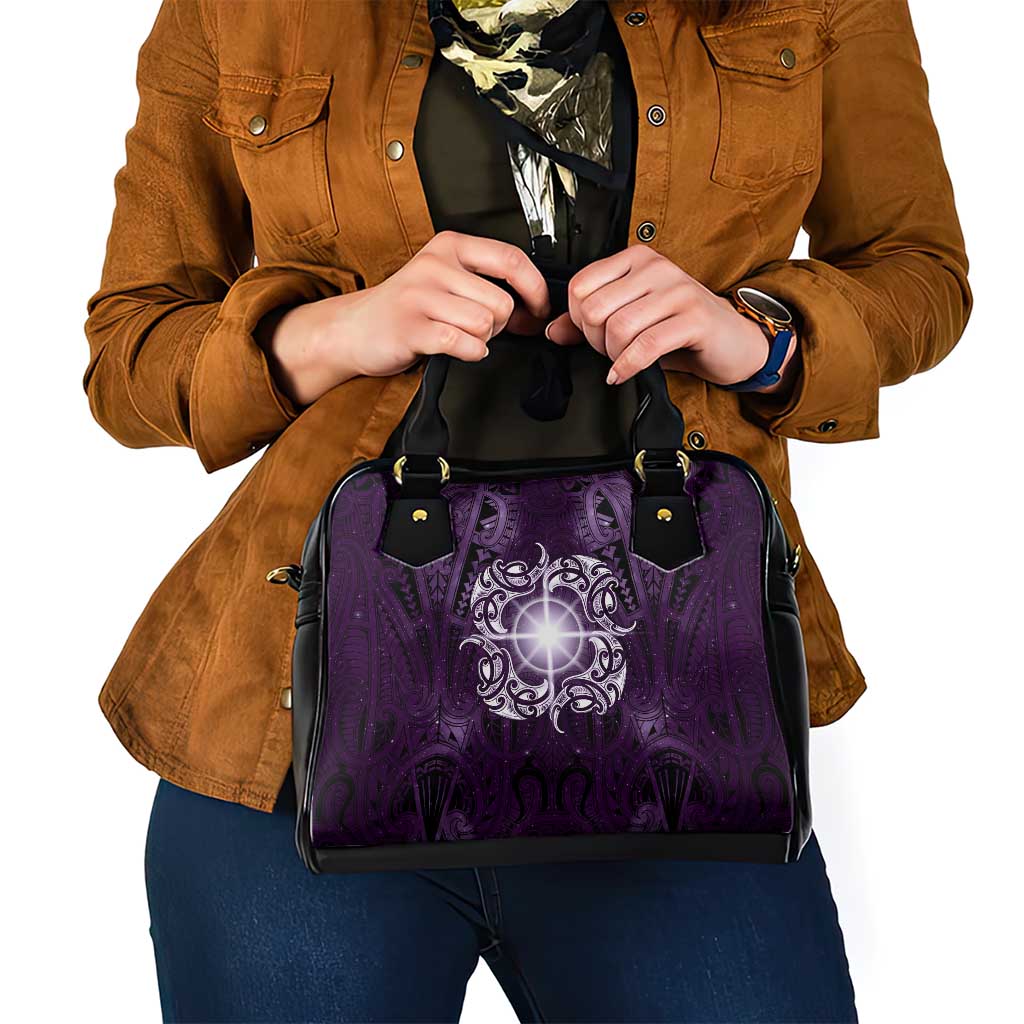 New Zealand Matariki Waipunarangi Shoulder Handbag Maori Moko Purple Galaxy