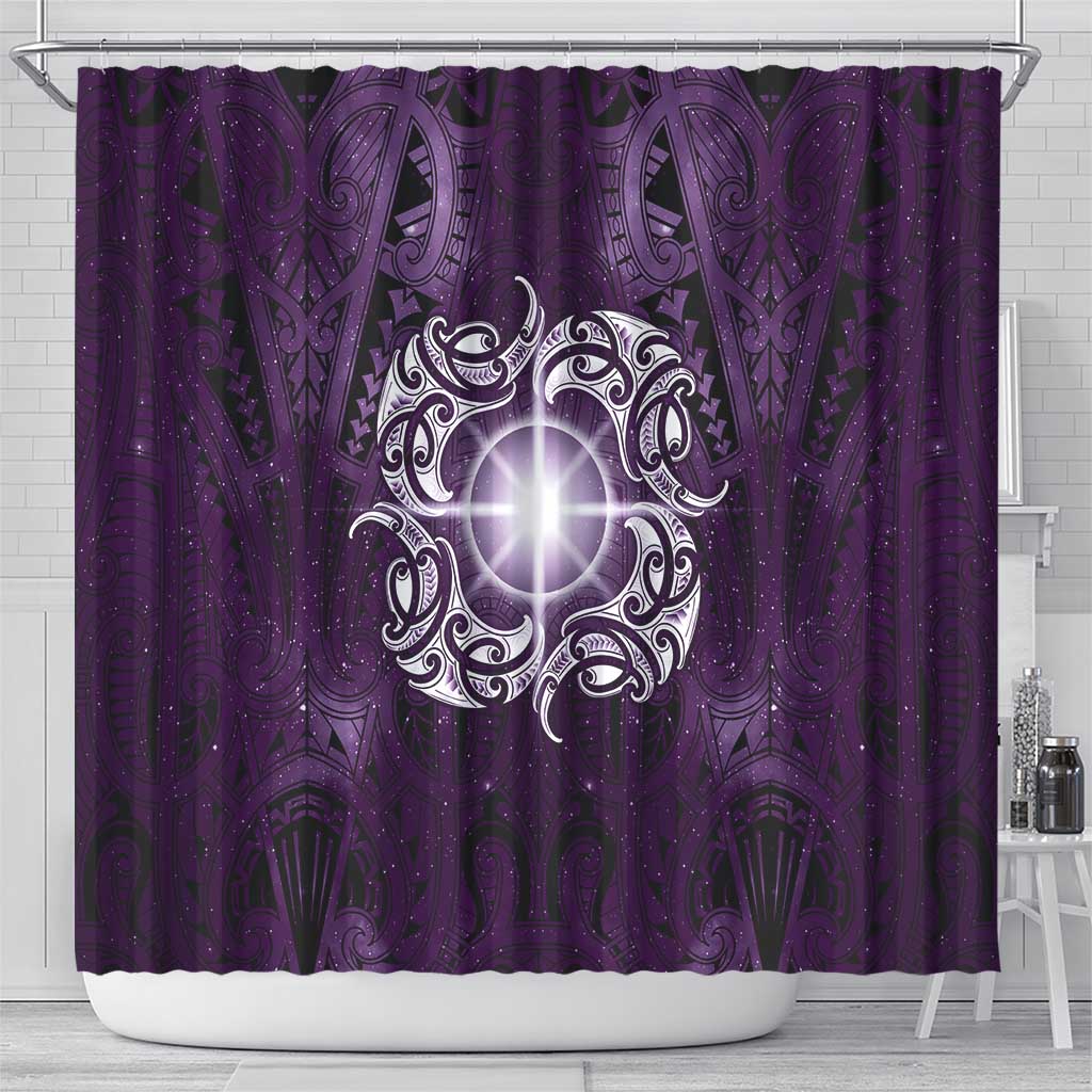 New Zealand Matariki Waipunarangi Shower Curtain Maori Moko Purple Galaxy