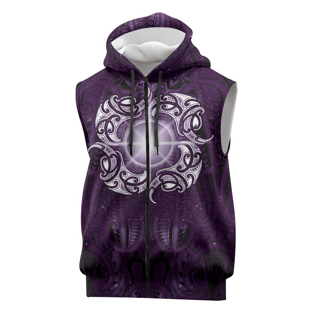 New Zealand Matariki Waipunarangi Sleeveless Zip Hoodie Maori Moko Purple Galaxy LT05 Purple - Polynesian Pride