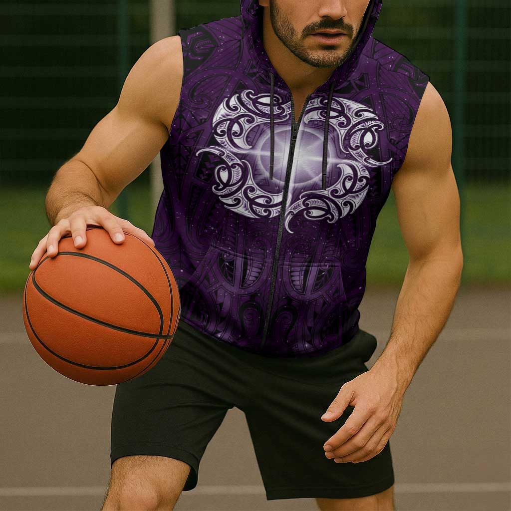 New Zealand Matariki Waipunarangi Sleeveless Zip Hoodie Maori Moko Purple Galaxy LT05 - Polynesian Pride