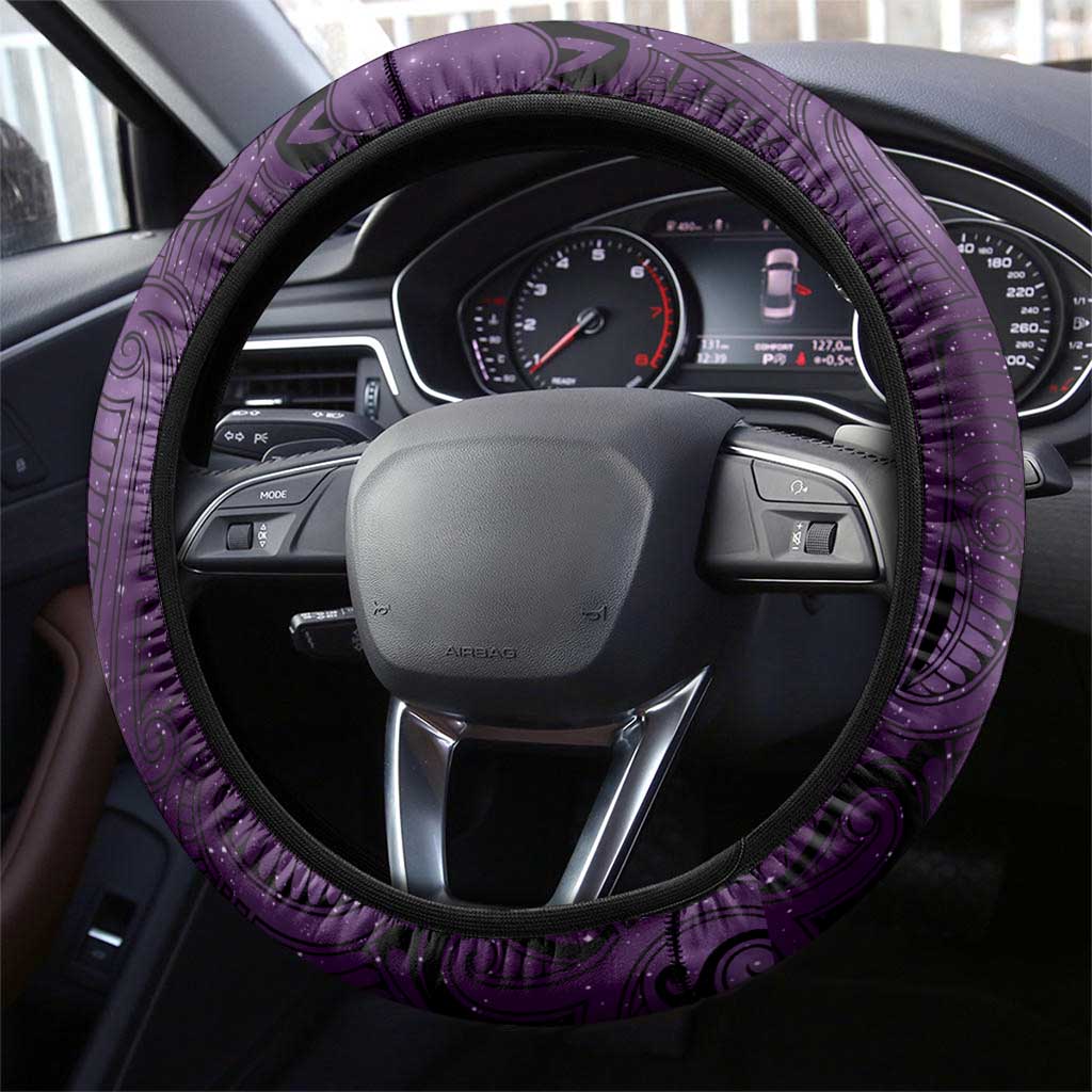 New Zealand Matariki Waipunarangi Steering Wheel Cover Maori Moko Purple Galaxy
