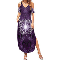 New Zealand Matariki Waipunarangi Summer Maxi Dress Maori Moko Purple Galaxy LT05 Women Purple - Polynesian Pride