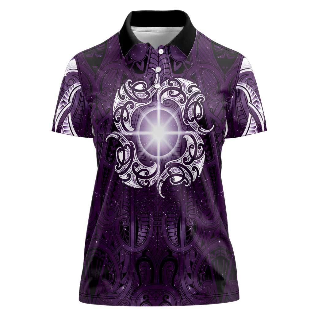 New Zealand Matariki Waipunarangi Women Polo Shirt Maori Moko Purple Galaxy LT05 Female Purple - Polynesian Pride