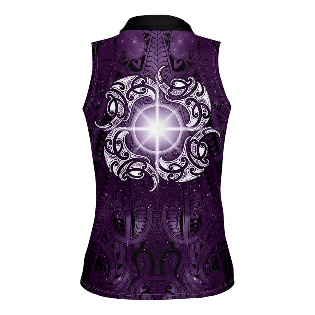 New Zealand Matariki Waipunarangi Women Sleeveless Polo Shirt Maori Moko Purple Galaxy LT05 - Polynesian Pride