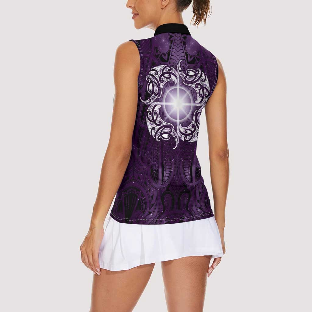 New Zealand Matariki Waipunarangi Women Sleeveless Polo Shirt Maori Moko Purple Galaxy LT05 - Polynesian Pride