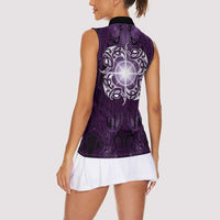New Zealand Matariki Waipunarangi Women Sleeveless Polo Shirt Maori Moko Purple Galaxy LT05 - Polynesian Pride