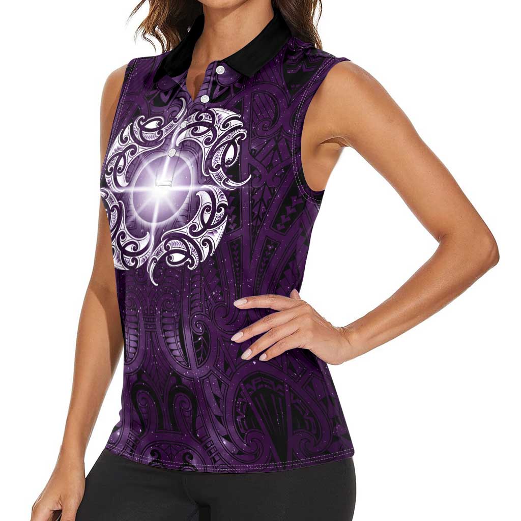 New Zealand Matariki Waipunarangi Women Sleeveless Polo Shirt Maori Moko Purple Galaxy LT05 - Polynesian Pride