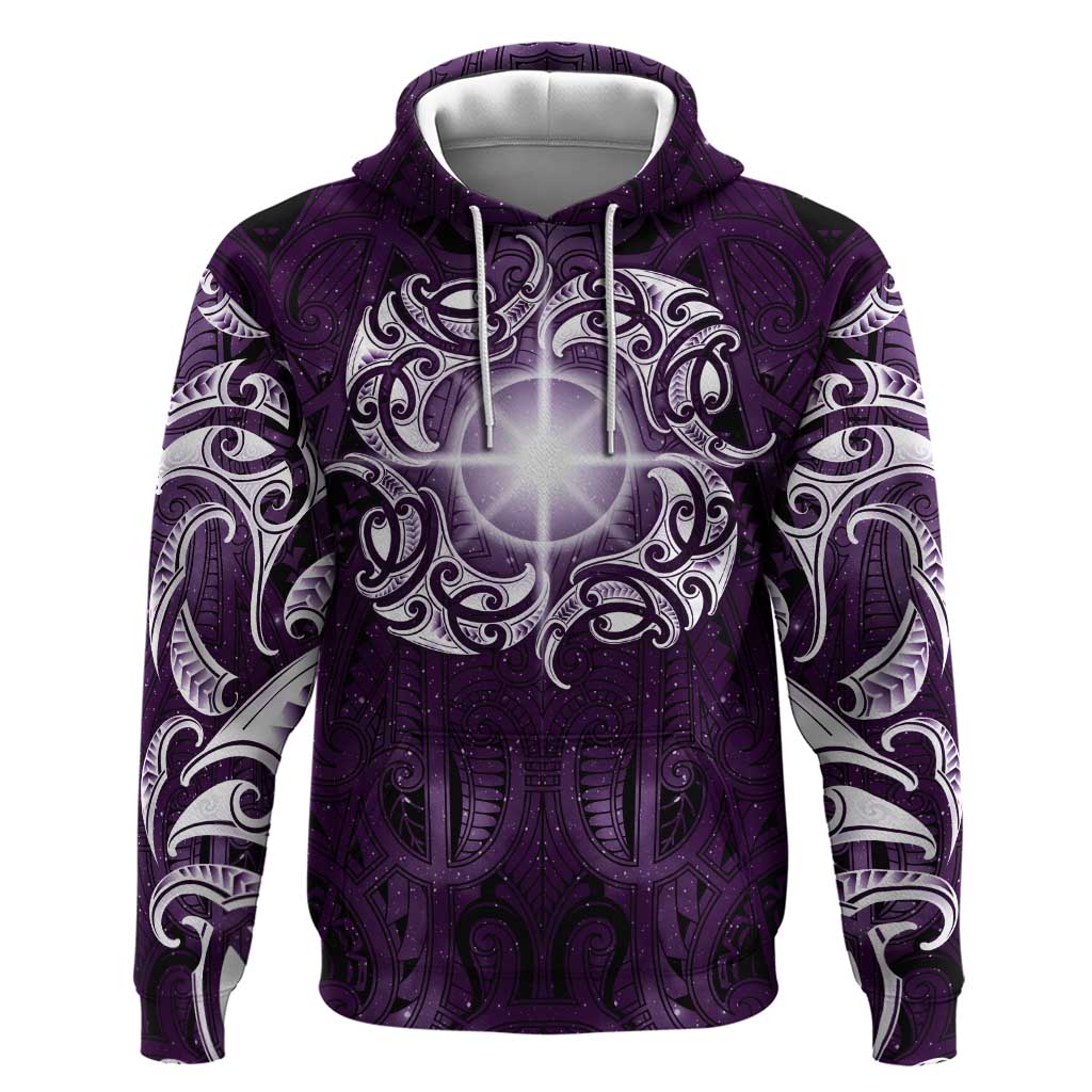 New Zealand Matariki Waipunarangi Zip Hoodie Maori Moko Purple Galaxy LT05 Pullover Hoodie Purple - Polynesian Pride