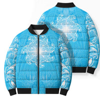 New Zealand Matariki Waiti Bomber Puffer Jacket Maori Moko Cyan Galaxy LT05 - Polynesian Pride