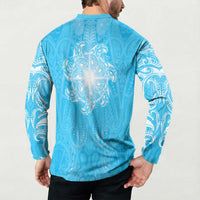New Zealand Matariki Waiti Button Sweatshirt Maori Moko Cyan Galaxy