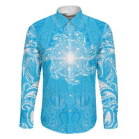 New Zealand Matariki Waiti Family Matching Mermaid Dress and Hawaiian Shirt Maori Moko Cyan Galaxy LT05 Dad's Shirt - Long Sleeve Cyan - Polynesian Pride