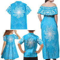 New Zealand Matariki Waiti Family Matching Off Shoulder Maxi Dress and Hawaiian Shirt Maori Moko Cyan Galaxy LT05 - Polynesian Pride