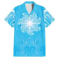 New Zealand Matariki Waiti Family Matching Off Shoulder Maxi Dress and Hawaiian Shirt Maori Moko Cyan Galaxy LT05 Dad's Shirt - Short Sleeve Cyan - Polynesian Pride
