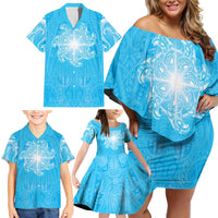 New Zealand Matariki Waiti Family Matching Off Shoulder Short Dress and Hawaiian Shirt Maori Moko Cyan Galaxy LT05 - Polynesian Pride
