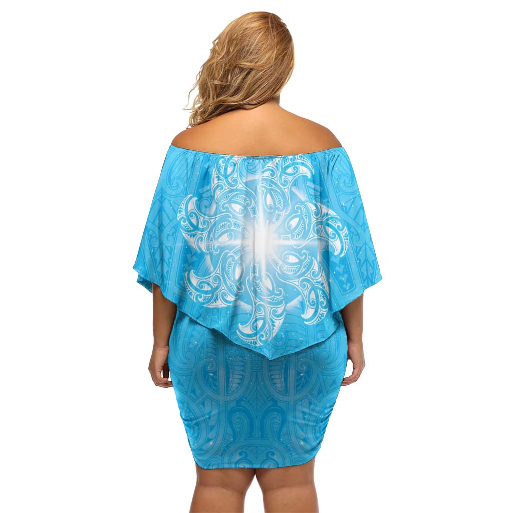 New Zealand Matariki Waiti Family Matching Off Shoulder Short Dress and Hawaiian Shirt Maori Moko Cyan Galaxy LT05 - Polynesian Pride