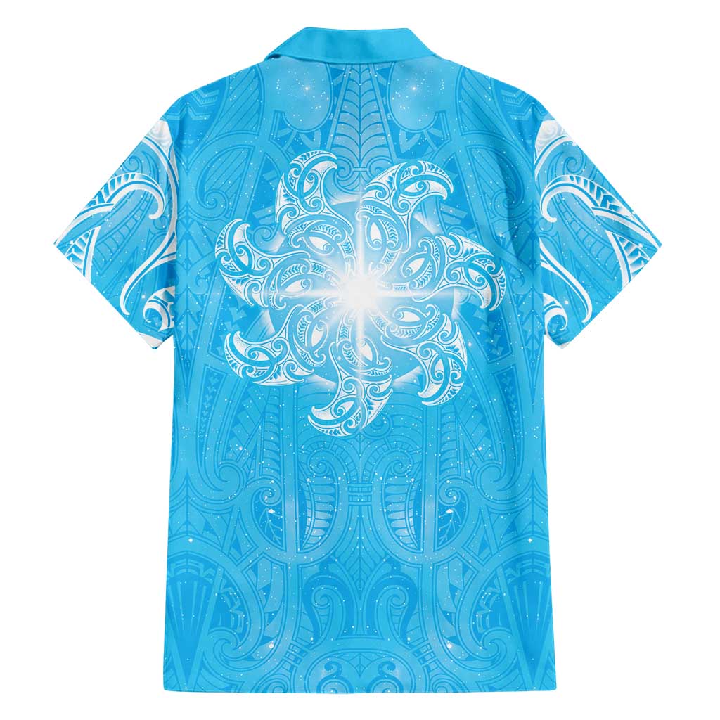 New Zealand Matariki Waiti Family Matching Puletasi and Hawaiian Shirt Maori Moko Cyan Galaxy LT05 - Polynesian Pride