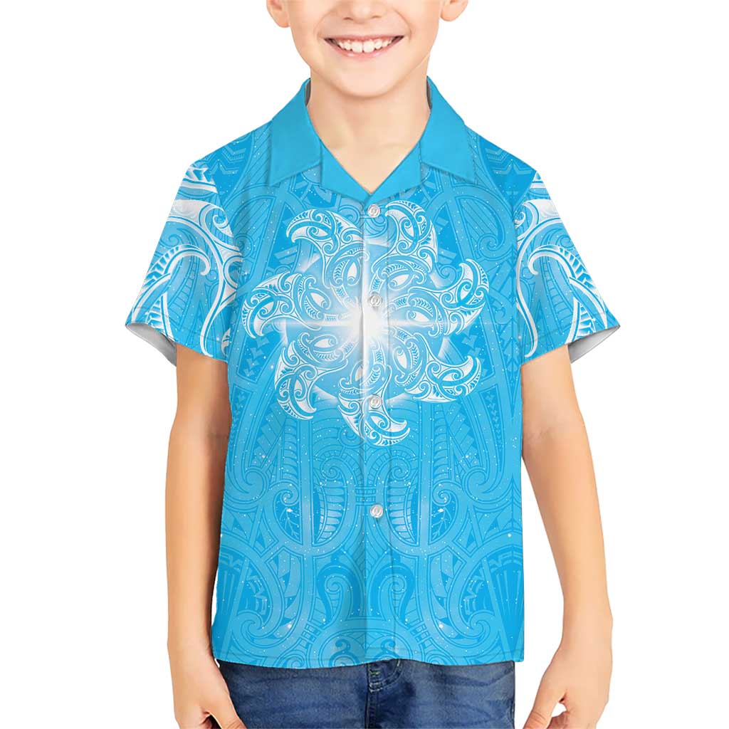 New Zealand Matariki Waiti Kid Hawaiian Shirt Maori Moko Cyan Galaxy