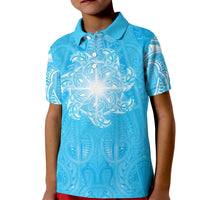 New Zealand Matariki Waiti Kid Polo Shirt Maori Moko Cyan Galaxy