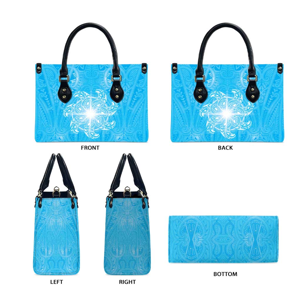 New Zealand Matariki Waiti Leather Bag Maori Moko Cyan Galaxy