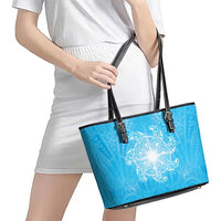 New Zealand Matariki Waiti Leather Tote Bag Maori Moko Cyan Galaxy