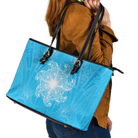 New Zealand Matariki Waiti Leather Tote Bag Maori Moko Cyan Galaxy