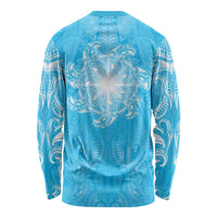New Zealand Matariki Waiti Long Sleeve Shirt Maori Moko Cyan Galaxy