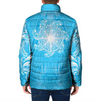 New Zealand Matariki Waiti Padded Jacket Maori Moko Cyan Galaxy