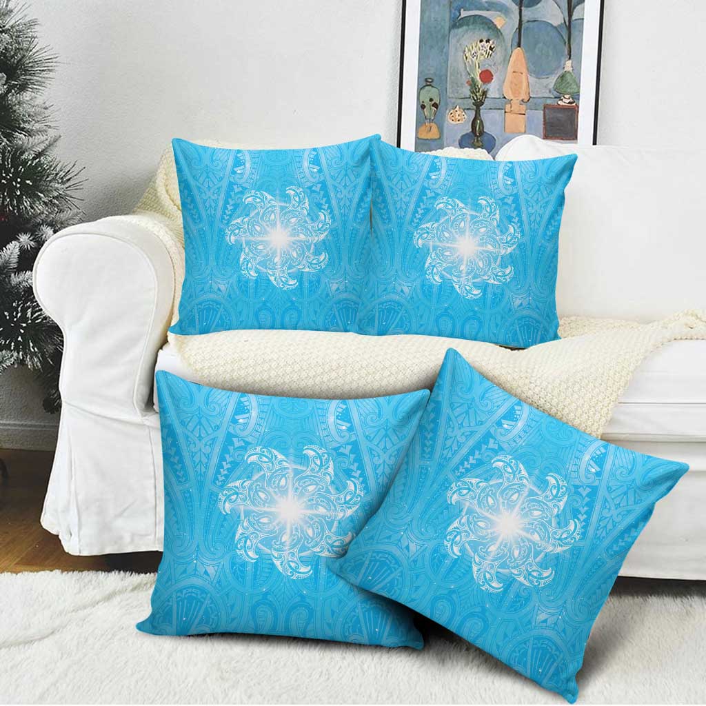 New Zealand Matariki Waiti Pillow Cover Maori Moko Cyan Galaxy