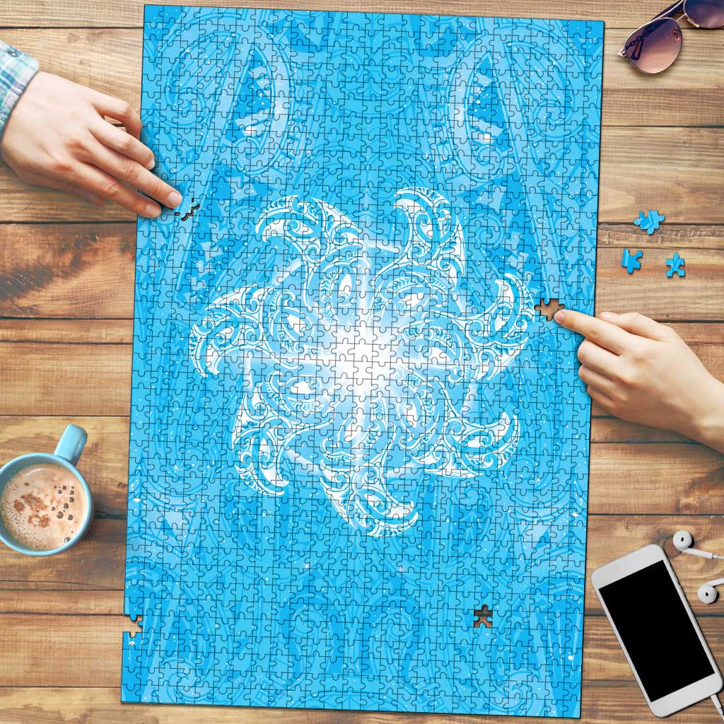 New Zealand Matariki Waiti Puzzle Maori Moko Cyan Galaxy
