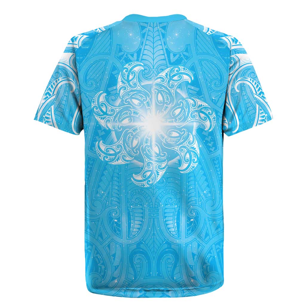 New Zealand Matariki Waiti Rugby Jersey Maori Moko Cyan Galaxy