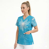New Zealand Matariki Waiti Scrub Top Maori Moko Cyan Galaxy