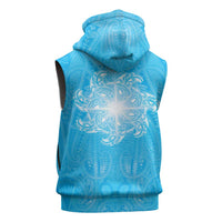 New Zealand Matariki Waiti Sleeveless Hoodie Maori Moko Cyan Galaxy