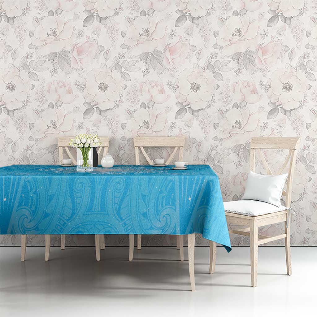 New Zealand Matariki Waiti Tablecloth Maori Moko Cyan Galaxy