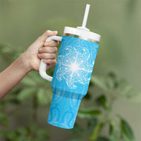 New Zealand Matariki Waiti Tumbler With Handle Maori Moko Cyan Galaxy