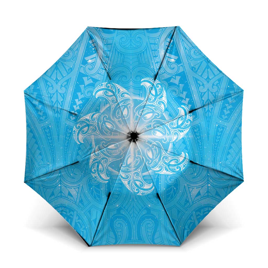 New Zealand Matariki Waiti Umbrella Maori Moko Cyan Galaxy LT05 One Size Folded 11.42 inch Opened Diameter 37.4 inch Cyan - Polynesian Pride