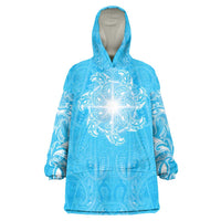 New Zealand Matariki Waiti Wearable Blanket Hoodie Maori Moko Cyan Galaxy