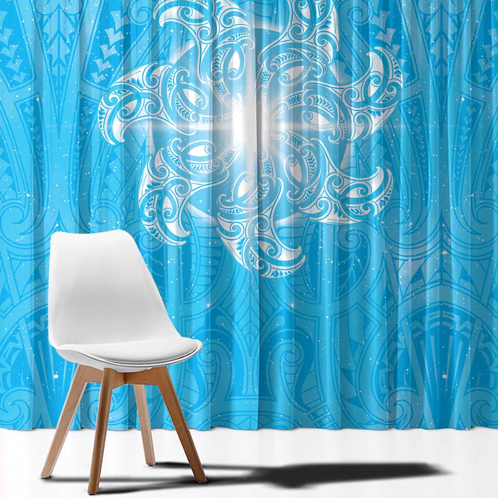 New Zealand Matariki Waiti Window Curtain Maori Moko Cyan Galaxy